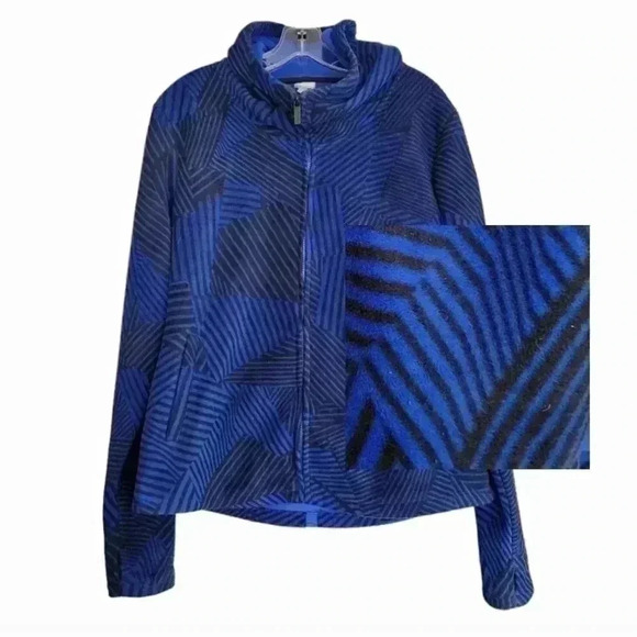Bench Jackets & Blazers - Bench Women’s L Fleece Hoodie Full Zip Black Blue Striped Activewear Athleisure